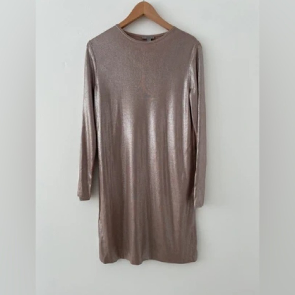 COS Metallic Shimmering Long Sleeve Mini Dress Pink XS